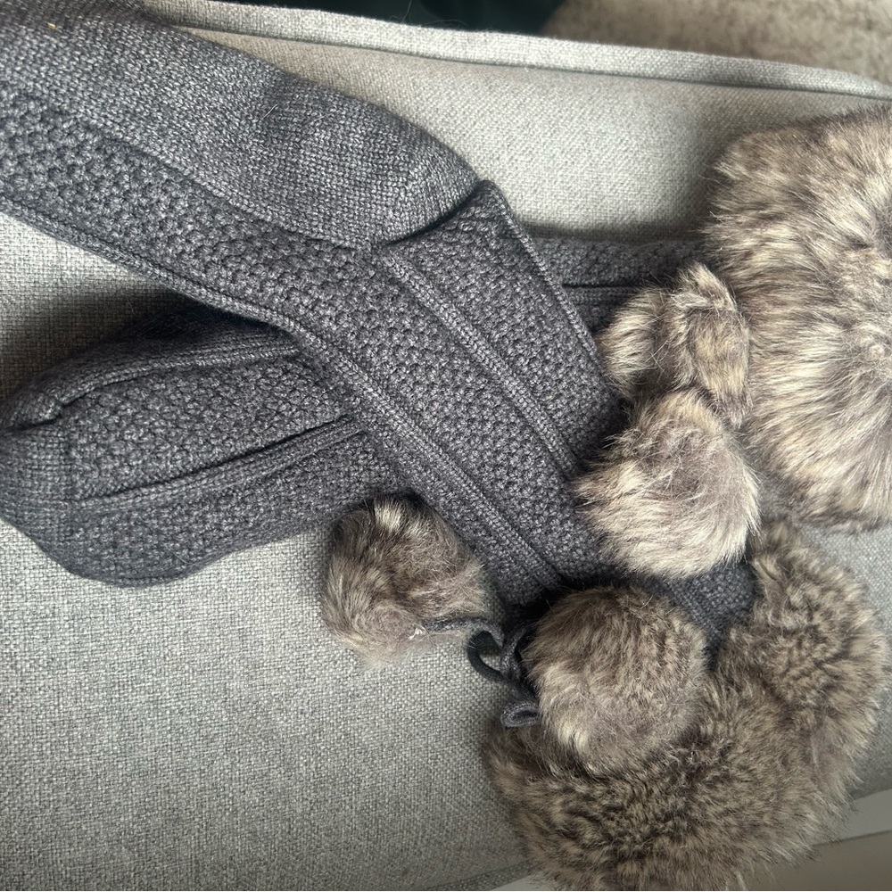 Gray Knit Sweater Socks with Faux Fur Trim